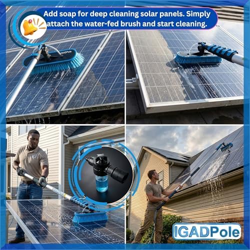 IGADPole 20 FT Water-Fed Cleaning Kit – Extendable Telescopic Pole with Soap-Dispenser, Brush & Cobweb Duster, Adjustable 5-20 FT Handle for Safe High Window, Gutter, Solar Panel & Exterior Cleaning