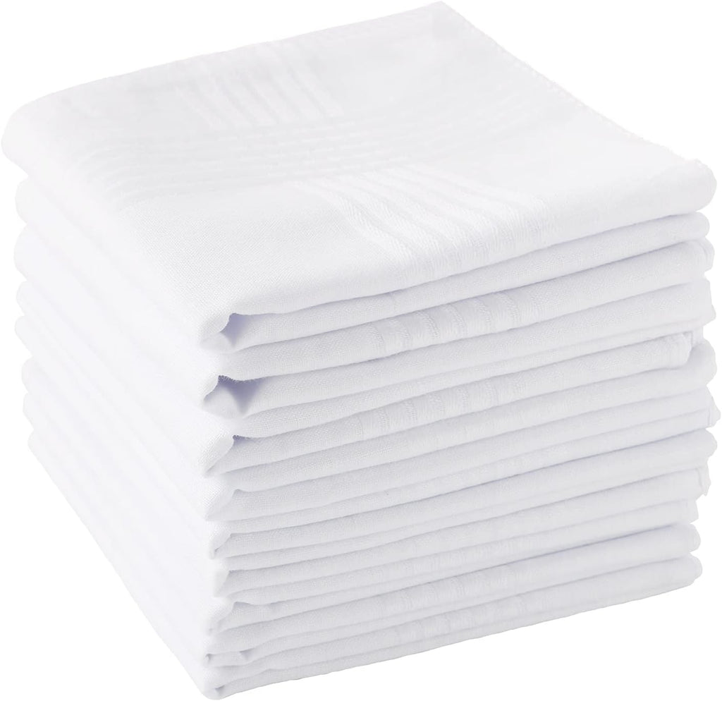Scotamalone Men's Handkerchiefs 100% Soft Cotton White Hankie Hankerchieves