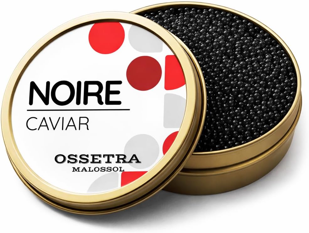 Noire Caviar Ossetra Malossol - Premium Sturgeon Roe Caviar, Sustainably Farmed, Gourment Black Caviar - 125G/4.4 OZ