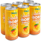 Jayone Mango Popping Boba Bubble Tea Can, Made with Real Fruit Juice & Black Tea, Bursting Popping Tapioca Pearls, 0% Fat & Cholesterol, Ready-to-Drink, 6 Pack (10.8 fl oz Each)