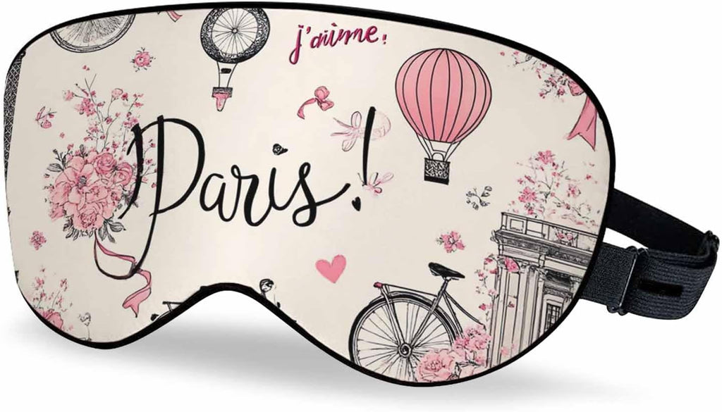 Paris Symbols Sleep Mask Romantic Travel in Paris Men Women Sleep Mask with Adjustable Strap Eye Cover Eye Shade for Travel, Nap,Meditation
