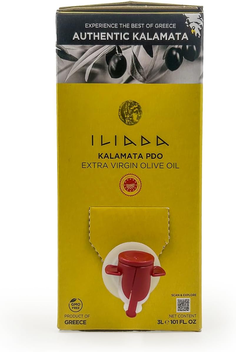Iliada Kalamata PDO Extra Virgin Olive Oil Bag in a Box, 3Lt | Multi-Awarded | Single Region 100% Greek | Monovarietal Koroneiki | Cold Press | Polyphenol Rich | Chef's Favorite