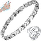 Magnetic Bracelet for Women Titanium Steel Bracelet & Copper Ring with Strength Magnets Waterproof Adjustable Tool (Fishtail)
