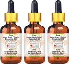 Greenwood Essential Pure Holy Basil Essential Oil (Ocimum Sanctum) with Glass Dropper Steam Distilled (Pack of Three) 100ml X 3 (10.1oz)