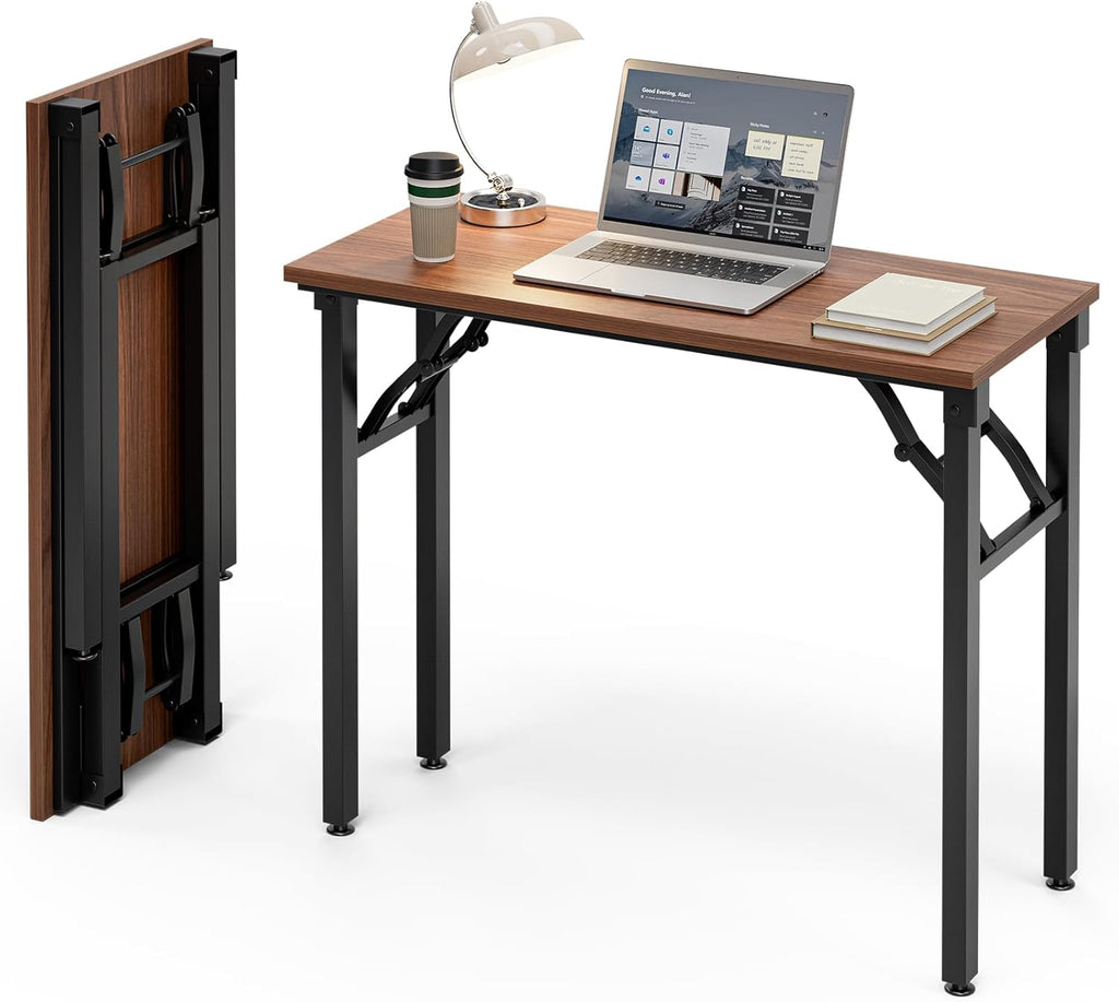 Frylr Small Folding Computer Desk – Portable 35.8 Inch Foldable Laptop Table, No-Assembly, Collapsible and Compact for Easy Storage, Lightweight for Small Spaces, Craft and Study Use, Dark Walnut