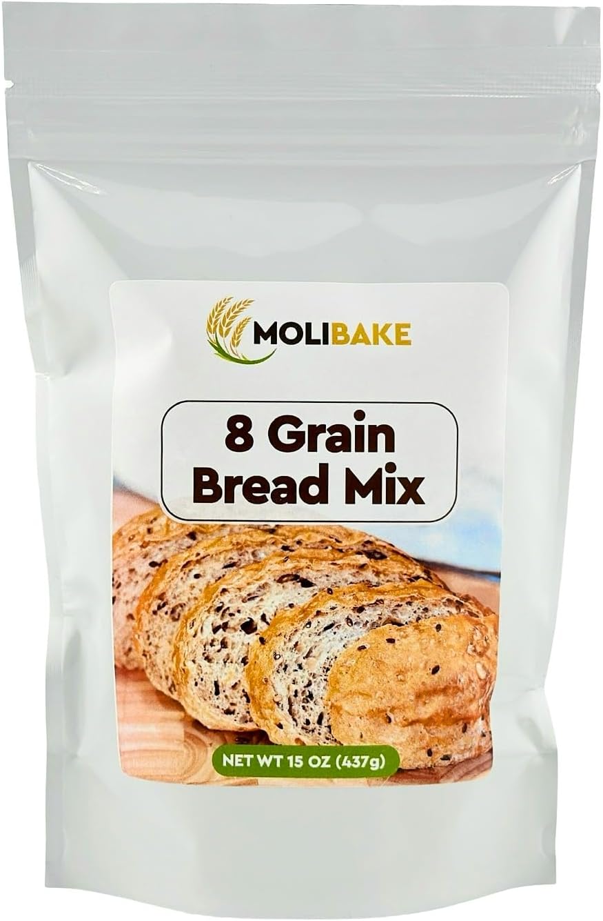 Molibake 8 Grain Bread Mix - All-Natural Multigrain Baking Mix for Bread Machine and Oven - 15 oz - Multigrain Grain Mix for with Flax, Millet & Rye - Easy-to-Use Breads Maker Mix for Homemade Baking