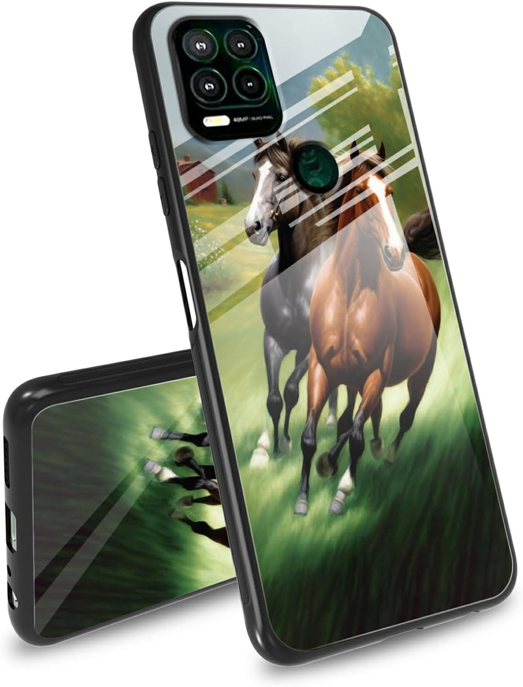 Case for Moto G Stylus 5G 2021,Tempered Glass Back Cover,Side Soft TPU Bumper Cutting Groove Anti-Skid Design Protective Cover for Moto G Stylus 5G 2021,Running Horse