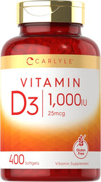 Carlyle Vitamin D3 1000IU | 25 mcg | 400 Softgels | High Potency | Non-GMO & Gluten Free Supplement
