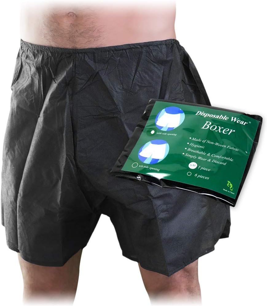 APPEARUS Disposable Men’s Boxer Shorts – 10 Count Individually Wrapped (L/XL, Black) – Nonwoven Underwear for Spa, Tanning, Travel, Hospital, Massage & Personal Care