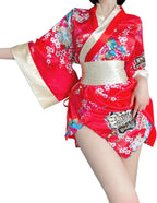 SIQITECHNO Womens Floral Kimono Bathrobe Mini Dress Nightgown Nightwear Japanese Short Yukata Sleepwear Outfit Belt Lingerie