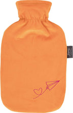 Fashy Hot Water Bottle 2.0 L with Fleece Cover with Embroidery Flieger, Orange