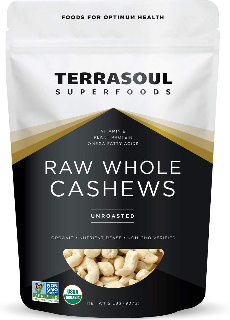 Terrasoul Superfoods Organic Raw Cashews, 2 Lbs, Premium Quality for Snacking, Baking, and Culinary Creations