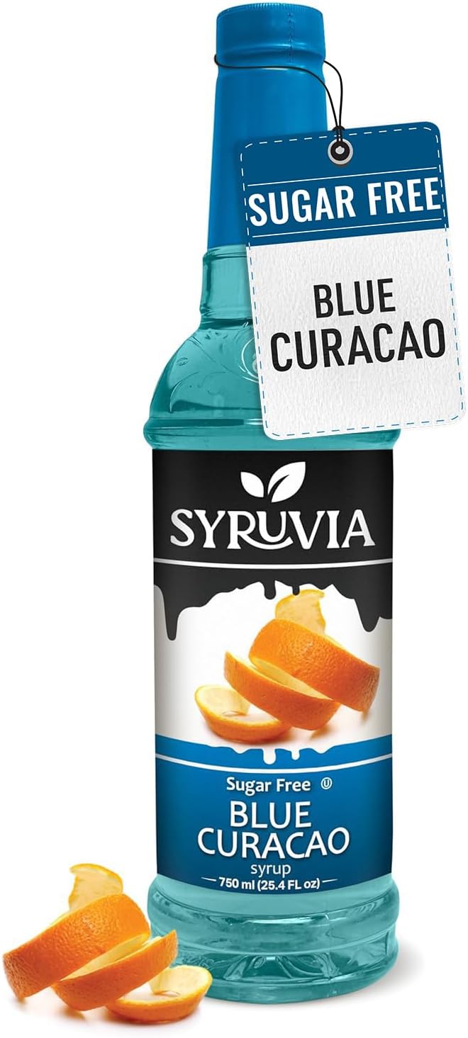 Syruvia Sugar Free Blue Curacao Syrup, Flavored Syrup for Cocktails, Drinks, Lemonades, Iced Teas, and Desserts – 25.4 fl oz