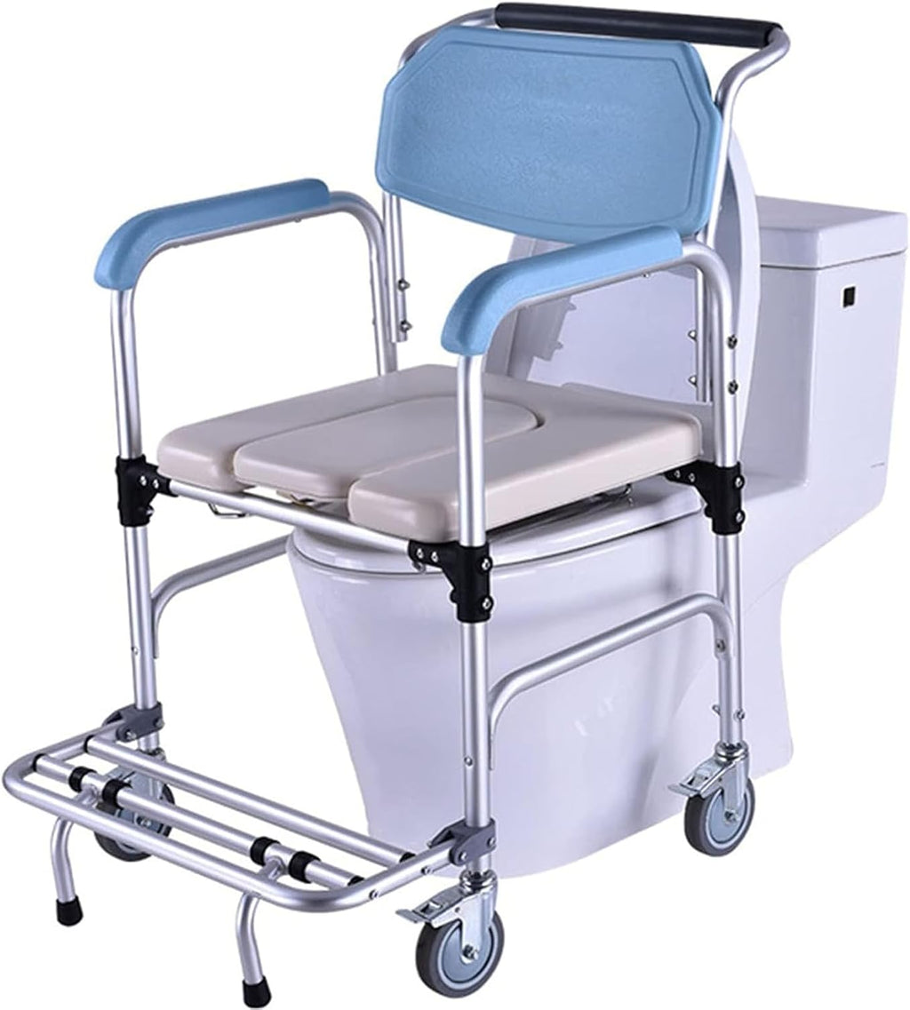 Shower Portable Wheelchair, Mobile Toilet Chair with Wheels, Aluminum Alloy Bath Chair, Reinforced Toilet, Bathroom Non-Slip Bedside Chair
