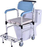 Shower Portable Wheelchair, Mobile Toilet Chair with Wheels, Aluminum Alloy Bath Chair, Reinforced Toilet, Bathroom Non-Slip Bedside Chair