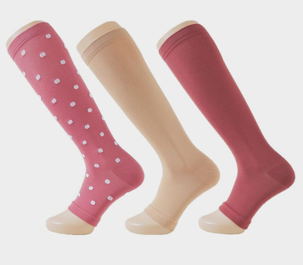 Open Toe Compression Socks 3 Pairs 20-25mmHg Toeless Graduated Compression Socks Sleeve