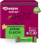 Chaayos Instant Tea Premix - Adrak Elaichi Flavour - Regular Sugar (22g * 30 sachet) (Makes 150ml), Ginger Powder, Eliachi Powder, Premix Tea, Desi Chai