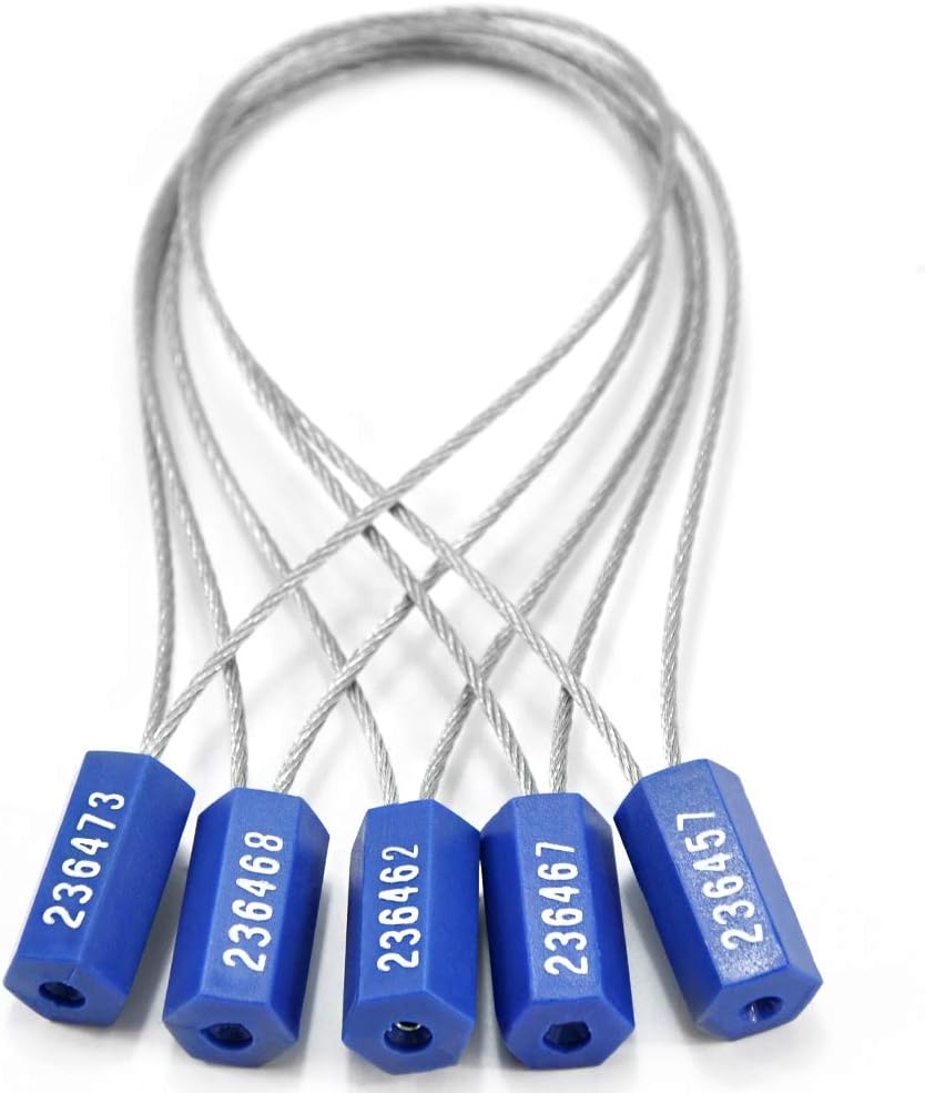500 Numbered Steel Cable Seals - Tamper Proof, Pull Tight Container Seal (Blue)