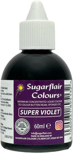 Sugarflair Super Violet Liquid Food Colouring, Max Concentrate For Colouring Sugarpaste, Buttercream, Icing, Royal Icing, Macarons, Meringues, Cake Decorations and more - 60ml