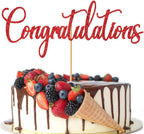 Congratulations Cake Topper,Congrats 2026/Class of 2026 Graduation Retirement Birthday Wedding Anniversary Celebration Party Supplies (Red Glitter)