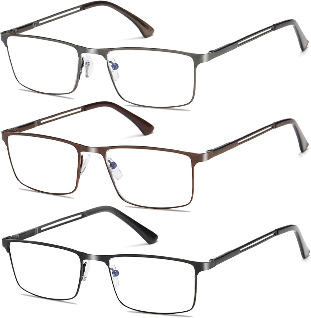 Blue Light Blocking Reading Glasses for Men With Spring Hinge Metal Full Frame Lightweight Readers Classic Trend
