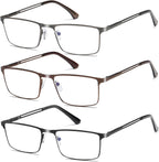 Blue Light Blocking Reading Glasses for Men With Spring Hinge Metal Full Frame Lightweight Readers Classic Trend