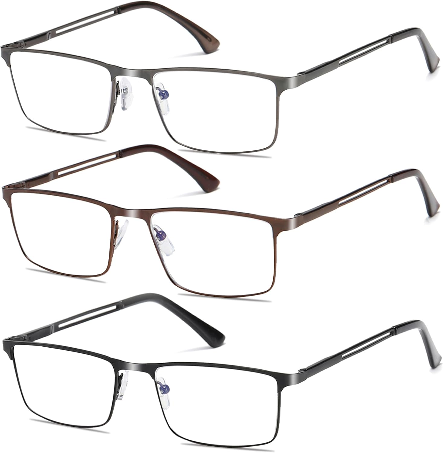 Blue Light Blocking Reading Glasses for Men With Spring Hinge Metal Full Frame Lightweight Readers Classic Trend