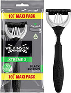 Wilkinson Sword Xtreme 3 Black Edition - Disposable 3-Blade Razors with Flexible Head | Flexible Comfort Technology - Format: Maxi Pack 10 Units