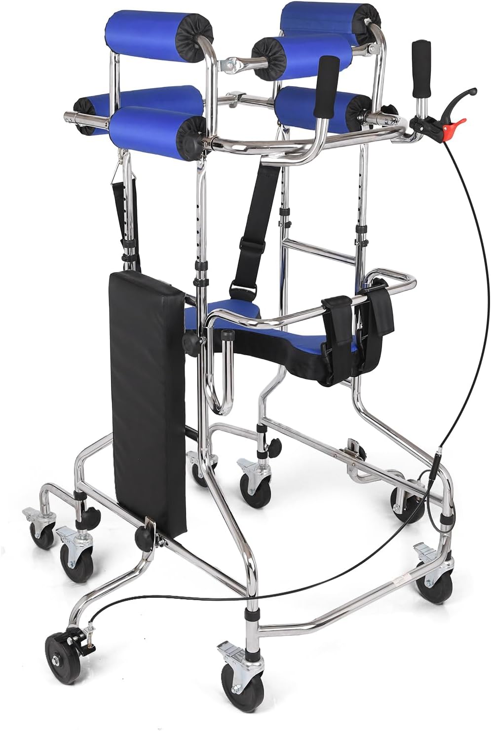 Adult Standing Walker for Seniors, 8-Wheels Anti-Tilt Walking Aid with Adjustable Height and Width, Withstands 331lbs, Padded Seat and Hand Brake, Suitable for People of 60-69 in