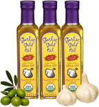 Garlic Gold Extra Virgin Olive Oil Infused with Garlic, Premium Certified USDA Organic, Low FODMAP, Cold Pressed (250 mL, 3 Pack)