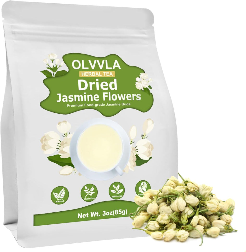 Olvvla - Dried Jasmine Flowers - 3oz/85g - 100% Natural Jasmine Tea Edible Flowers - Pure Jasmine Buds Loose Leaf Herbs - Non-GMO - Natural Fragrance