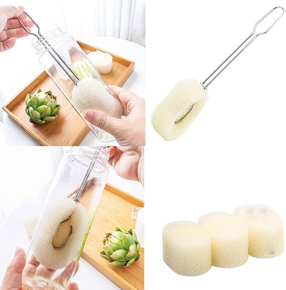 AKOAK Set of 4 Sponge Cleaning Brushes, Scratch Free Glass Cleaning Brushes for Bottles, Kettles, Cups, Baby Bottles and More