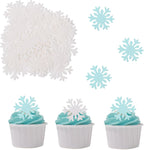THJ 50PCS Edible Snowflakes Cupcake Toppers Snowflakes Frozen Cake Decorations Wafer Paper Snowflake for Christmas Winter Holiday Frozen Theme Party Supplies Blue&White
