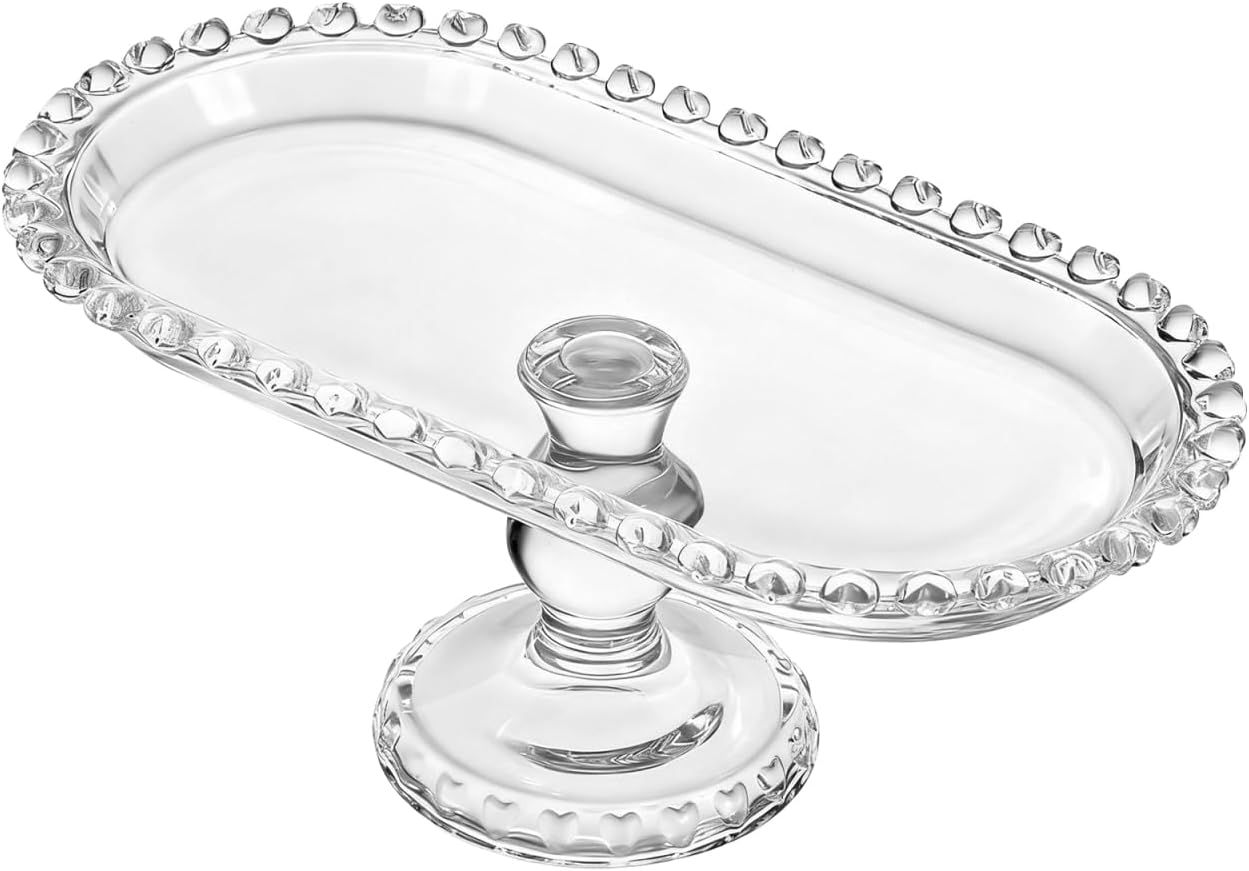Luxshiny Footed Fruit Serving Tray: 9.7" European Style Dessert Display Platter for Fruits Snacks and Appetizers - Decorative Serving Tray for Parties Weddings and Home Decor