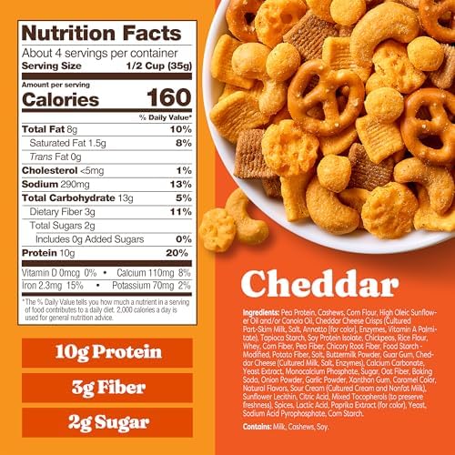 Catalina Crunch Protein Snack Mix with Cheese Crisps - 10g Protein, 2g Sugar per Serving - Good Source of Fiber, Gluten Free - Cheddar, 5.25 Ounce Bag (Pack of 1) - Packaging May Vary