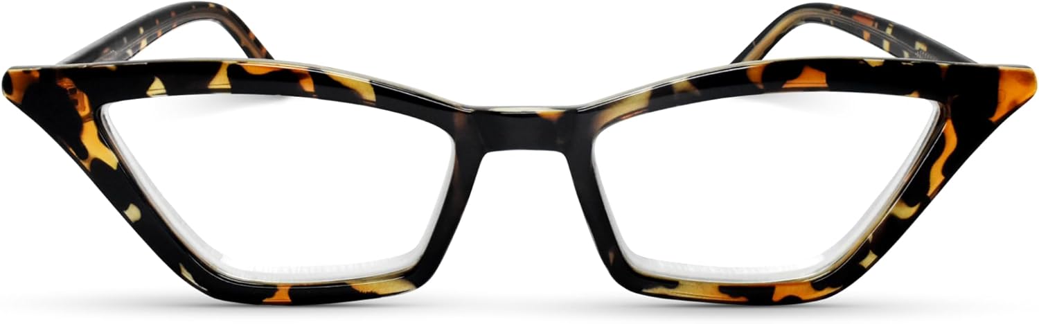 2SeeLife Premium Cat Eye Reading Glasses for Women – Narrow-Medium Fit, Sturdy Frame, Spring Hinges, Stylish Funky Readers, Brown Tortoise, +0.75