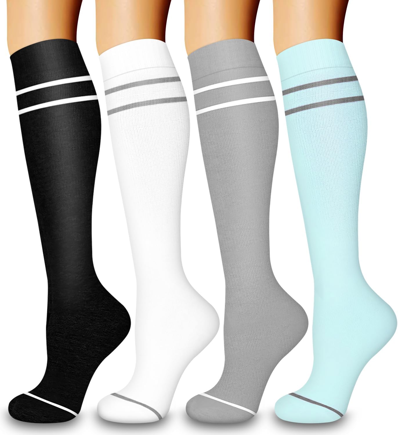 COOLOVER 4 Pairs Compression Socks for Women & Men Circulation 15-20mmHg -Best Support for Nursing, Athletic, Cycling, Flight