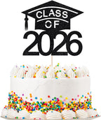 Class of 2026 Cake Topper, 2025 Graduation Party,Congrats Grad Cake Decorations, Congratulations High School/College/University Graduate Celebration Party Supplies (Black)