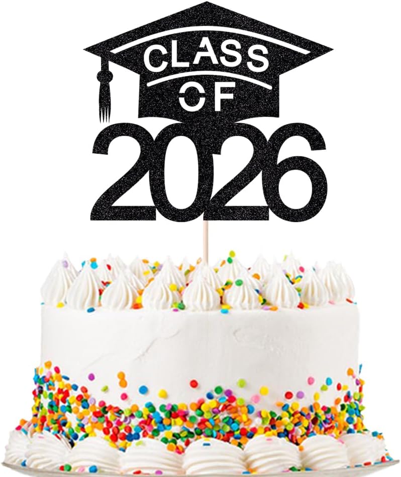 Class of 2026 Cake Topper, 2025 Graduation Party,Congrats Grad Cake Decorations, Congratulations High School/College/University Graduate Celebration Party Supplies (Black)