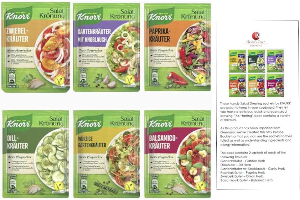 Salad Dressing Tasting Pack "B" - Instant Salad Dressing 12 pcs/sachets - by Helen's Own International - with English Instruction Booklet - Salat Krönung - Variety/Tasting Pack Selection"B"