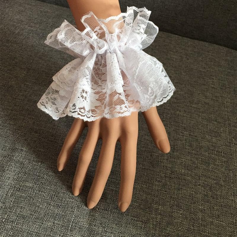 Furimuk Lace Gloves White Hand Sleeve Women Girl Sexy Lace Elastic Bracelet Wrist Cuff for Halloween Cosplay, Wedding, Tea Party, Masquerade.
