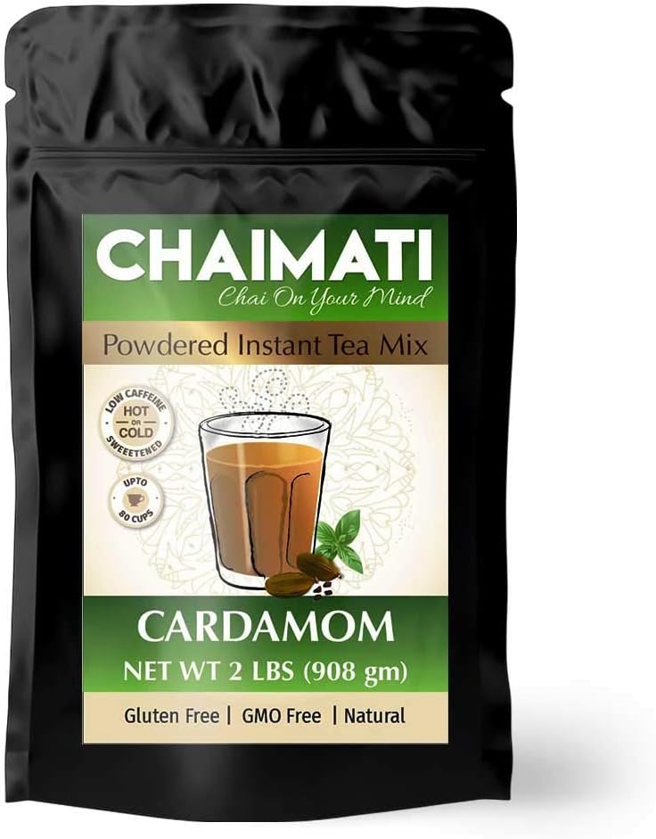 ChaiMati Cardamom Chai Latte Powder 2 lb | Instant Chai Tea Mix for Hot or Iced Drinks | Elaichi Chai Premix Makes 100 Cups, Low Caffeine Milk Tea for Home, Gifting & Parties