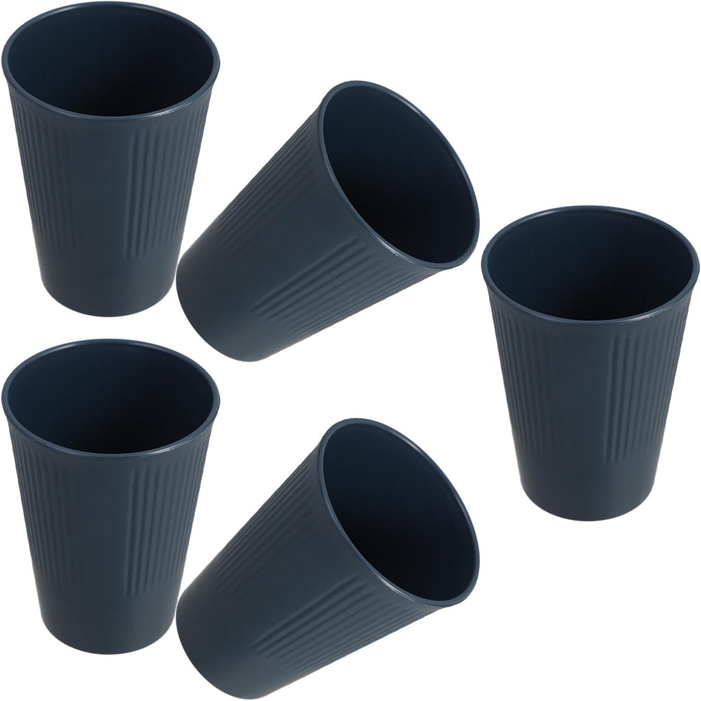 NUOBESTY 5pcs Reusable Plastic Tumbler Cups 401-500ml Small Drinking Cups for Home and Restaurant Use, Multi-function Striped Water and Beverage Tumblers