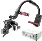 Dental Loupes with Light 3.5X420mm Magnifying Glass, Binoculars Angle Adjustable Head Loupes with LED Light, Aluminum Box Black