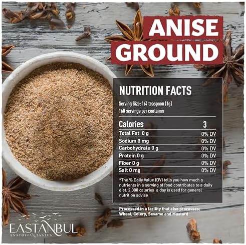 Eastanbul Ground Anise, 5.64oz, Anise Seeds Powder, Ground from Best Whole Seeds, AKA Anis En Polvo, Aniseed, Great for Baking, Tea, Natural, Vegan, Non-GMO