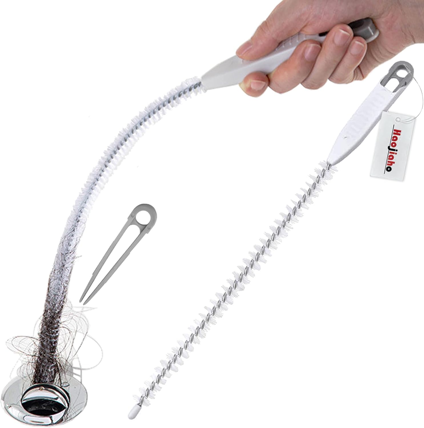 Upgraded Sink Drain Overflow Cleaning Brush, 23.6" Sewer Drain Brush, Bendable Long Pipe Cleaners, Household Sewer Hair Catcher with Cleaning Forceps