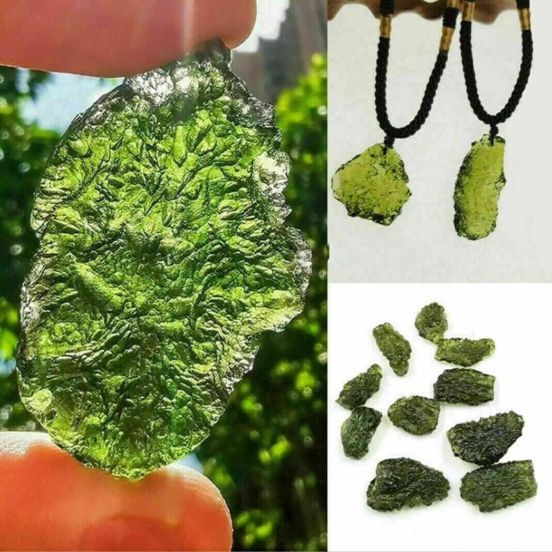 Natural Crystal Green Gem Moldavite Meteorite Impact Glass Necklace Pendant Gift for Feng Shui Meditation Home Decor, 11223S1BOTTON