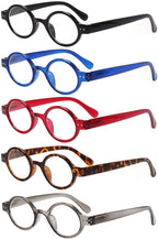 JOSCHOO 5 Pack Retro Round Reading Glasses Mini Small Comfortable Readers for Women Men (5 Mix, 1.75)Medium