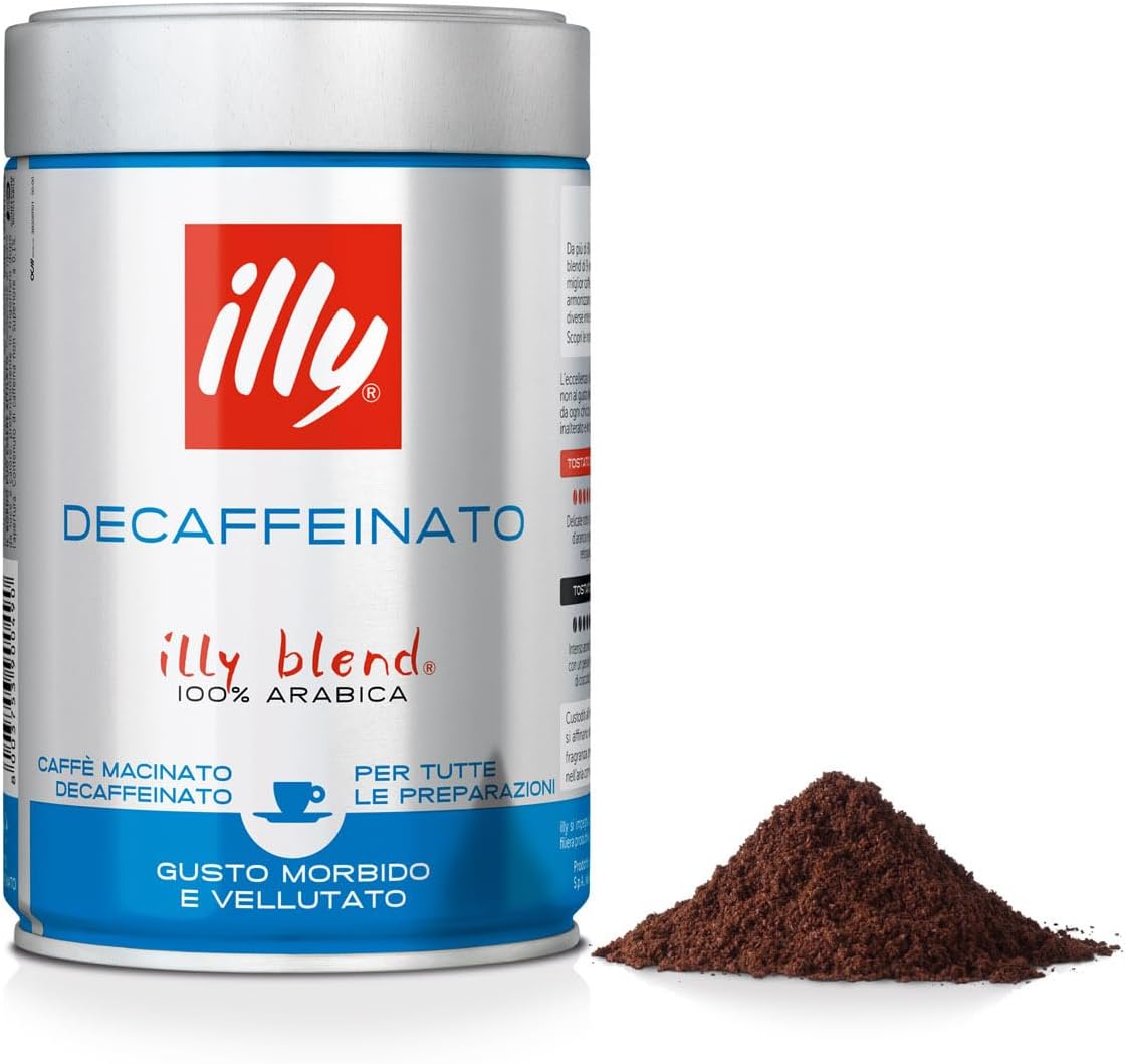 illy Ground Coffee Espresso - 100% Arabica Coffee Ground – Classico Decaf Roast - Notes of Caramel, Toasted Bread & Chocolate - Rich Aromatic Profile - Precise Roast - No Preservatives – 8.8 Ounce