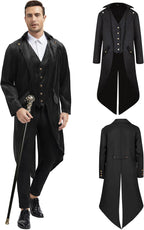 Men's Steampunk Tailcoat Jacket Medieval Renaissance Gothic Victorian Vintage Coat,Halloween Costume